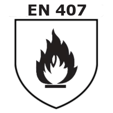 pittogramma certificazione EN407 resistenza a calore