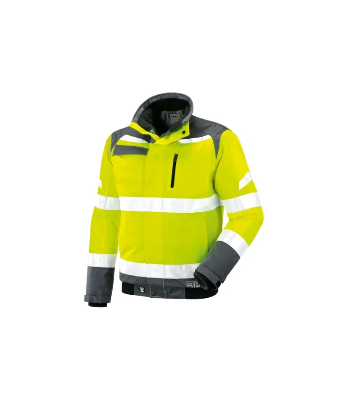 giubbotto giallo fluo antipioggia certificato con bande riflettenti